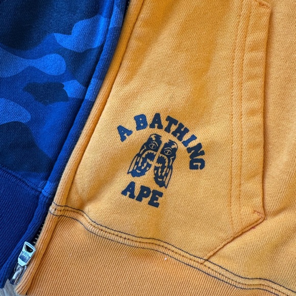 Bape Orange and Blue Split Design Hoodie - Picture 3 of 7